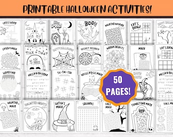 50 Page Kids Halloween Activity Bundle, Printable Games, Coloring Pages (Digital Download)