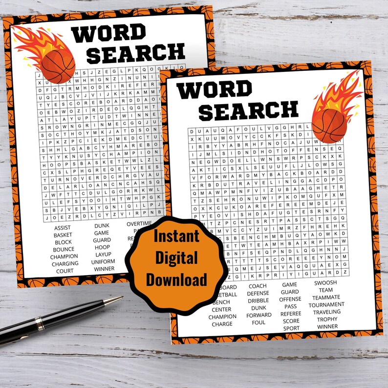 Basketball Word Search Basketball Word Find Basketball Etsy