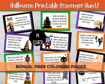 Halloween Scavenger Hunt, Halloween Treasure Hunt, Free Coloring Pages, Kid's Activity, Digital Print, Printable