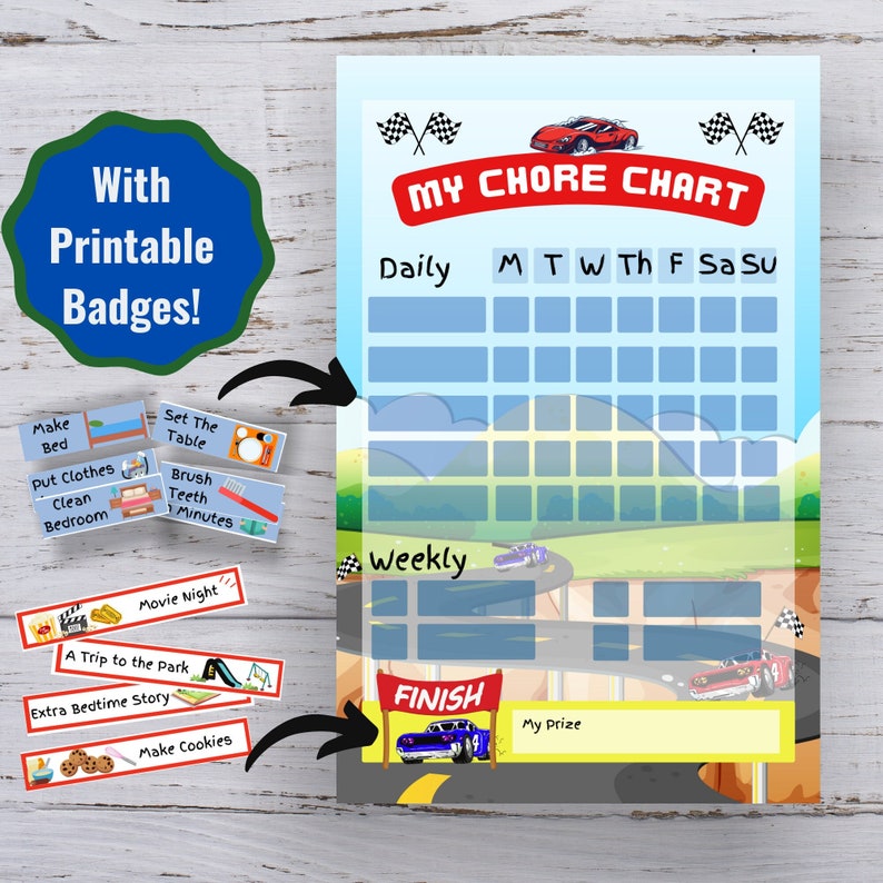 Race Car Weekly Chore Chart Kid's Responsibility Chart Etsy