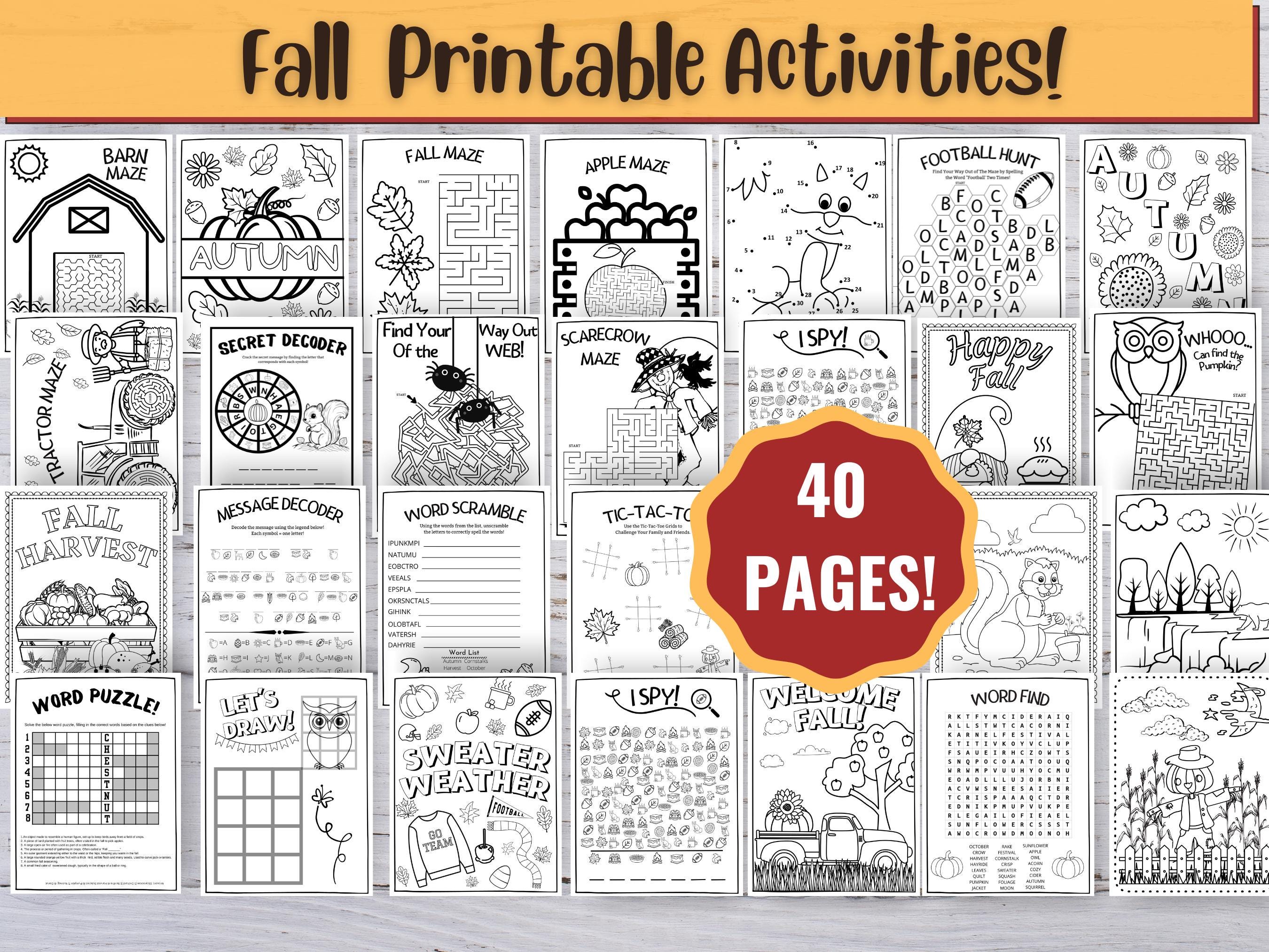 Fall Activity Print Out Fall Kids Activity Bundle, Printable Coloring Pages, Games (digital ...
