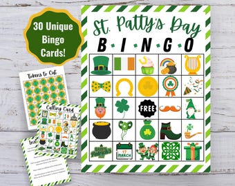 St. Patrick's Day Bingo Game, 30 Unique Cards (Digital Download)