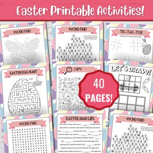 40 Printable Easter Easter Activity Book, Easter Kids Activity, Word Find, Maze, Games, Coloring Pages, Word Search, Easter Brunch, digital