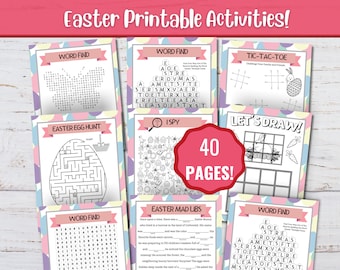 40 livre d'activités de Pâques à imprimer pour Pâques, activité pour enfants de Pâques, recherche de mots, labyrinthe, jeux, pages à colorier, recherche de mots, brunch de Pâques, numérique