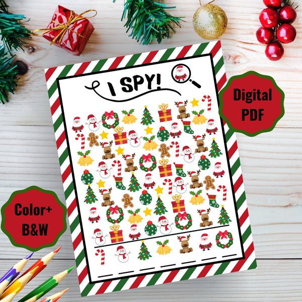 Christmas I Spy Activity, Free Coloring Pages Included, Kids' Christmas Activity, Christmas Printable, Digital Download