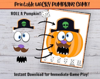 Wacky Pumpkins Halloween Activity, Roll a Pumpkin Game, Roll a Jack-O-Lantern, Halloween Printable Activity, Halloween Game, Kids Activity