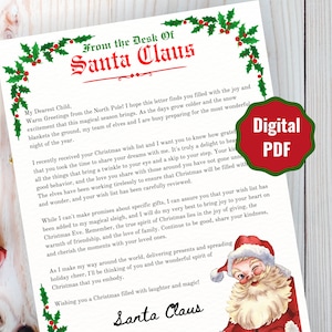 Letter from Santa, Santa Letter Printable, Downloadable Santa Letter,  Printable, Kid&#39;s Christmas Letter