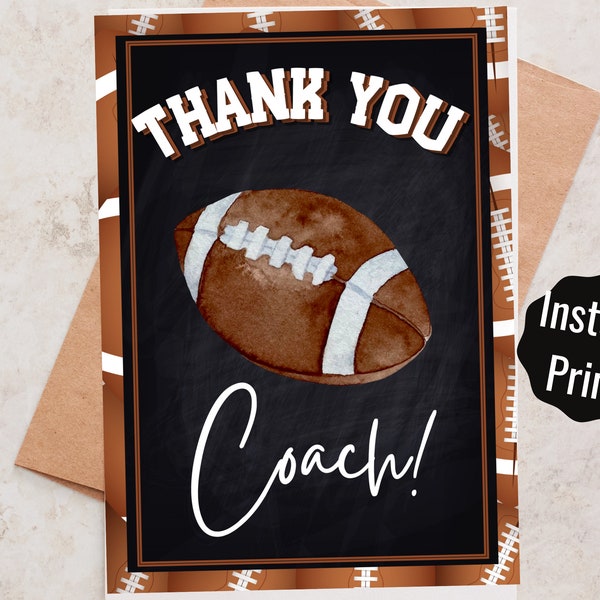 Printable Football Coach Thank You Card, Football Thank You Card, Football Coach Gift, Printable Sports Thank You Note, Instant Print