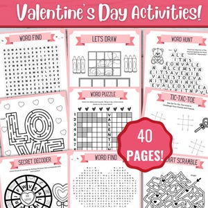 40 Printable Valentine's Day Kid's Activities, Valentine's Day Bundle, Valentine Party Activity, Classroom games, Valentine Printable