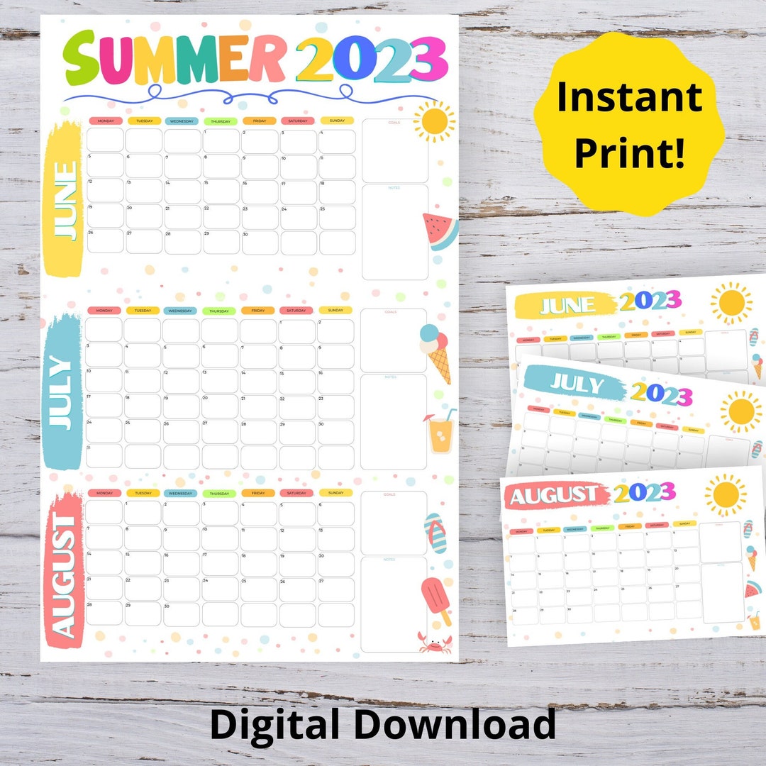 Printable Summer Calendar Summer Planner Poster Summer - Etsy
