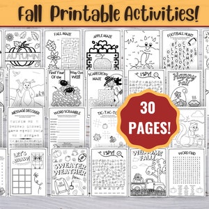 30 Fall Kids Activities, Fall Printable Activity, Printable Activity Bundle, Coloring Pages, Word Search, Word Find, Games, Digital Download image 1