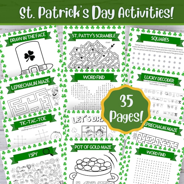 St. Patrick's Day Printable Kids Activity Bundle, St Patricks day activities, Word Search, Word Find, Maze, Games, Coloring Pages, digital