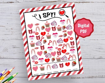 Valentine's Day I Spy Game, Kids Activity, Coloring Pages (Digital Download)