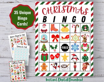 Christmas Bingo, 35 Unique Bingo Cards, Kids' Christmas Activity, Christmas Printable, Christmas Bingo Cards, Digital Download