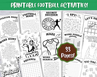 Printable Football Activity Bundle, Party Games, Coloring Pages (PDF Download)