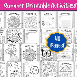 40 Sommeraktivitäten für Kinder, Sommercamp-Aktivität, druckbares Aktivitätspaket, Malseiten, Wortsuche, Wortsuche, Spiele, digitaler Download