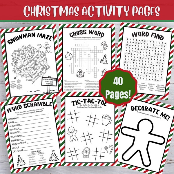 40 activités de Noël imprimables, pack d’activités de Noël, activités pour enfants, pages à colorier de Noël, jeux de fête de Noël, imprimables