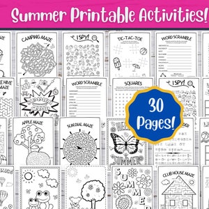 30 Summer Kids Activities, Summer Camp Activity, Printable Activity Bundle, Coloring Pages, Word Search, Word Find, Games, Digital Download