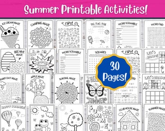 30 Summer Kids Activities, Summer Camp Activity, Printable Activity Bundle, Coloring Pages, Word Search, Word Find, Games, Digital Download