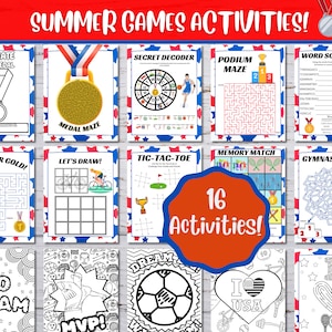 16 Printable Summer Sports Competition Activities, Sports Party Games, Sports Activities, Printable, Coloring pages,  Field Day, Word search