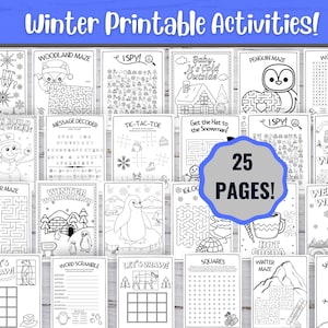 25 Winter Kids Activities, Winter Printable Activity, Printable Activity Bundle, Coloring Pages, Word Search, Games, Digital Download, PDF