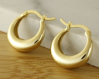 Chunky Gold Hoop Earring Tarnish Resistant 18k Gold Vermeil Thick Earrings, Chunky Gold Hoop Earrings, Dainty Earring Gold Oval Hoops