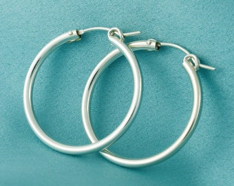 925 Sterling Silver Tube Hoop Earrings, Silver Hollow Tube Hoops 13mm, 15mm, 19mm, 22mm, 29mm, 35mm, Thick Silver Hoops, Light Weight Hoops