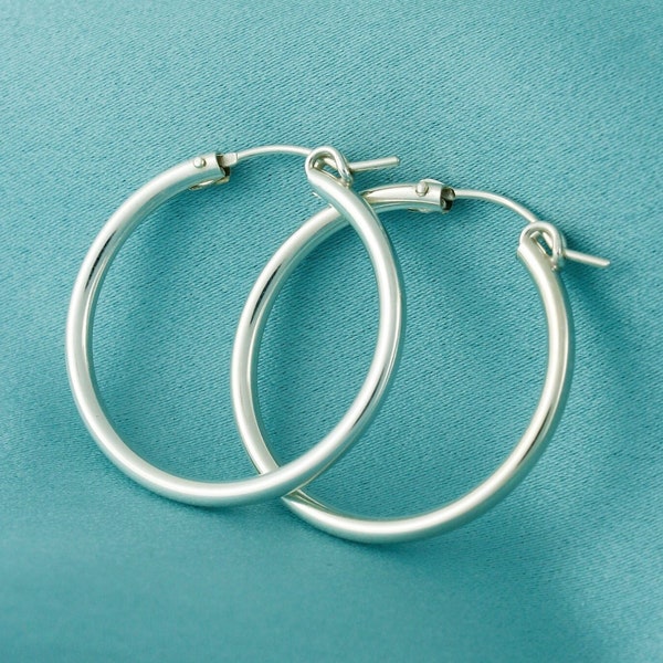 925 Sterling Silver Tube Hoop Earrings, Silver Hollow Tube Hoops 13mm, 15mm, 19mm, 22mm, 29mm, 35mm, Thick Silver Hoops, Light Weight Hoops