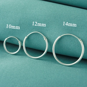 925 Sterling Silver Sleeper Hoops, Solid Silver Sleeper Hoop Earrings 10mm, 12mm, 14mm, 16mm, Continuous Hoop Earrings, Hinged Sleeper Hoop