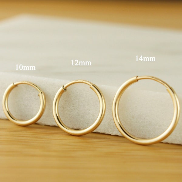 Aros rellenos de oro de 14k resistentes al deslustre, aros durmientes pequeños, aros de oro delicados de 10 mm, 12 mm, 14 mm, 16 mm, 20 mm