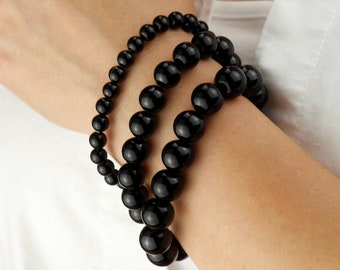 Natural Black Obsidian Bracelet, Yoga Bracelet, Stress Relief Bracelet, Black Bracelet, Stretchy Bead Bracelet 6mm, 8mm, 10mm