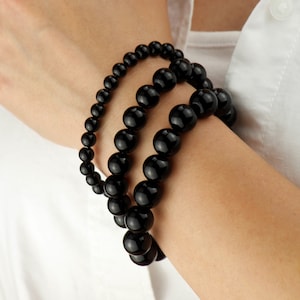 Natuurlijke zwarte obsidiaanarmband, yogaarmband, stressarmband, zwarte armband, rekbare kralenarmband 6 mm, 8 mm, 10 mm
