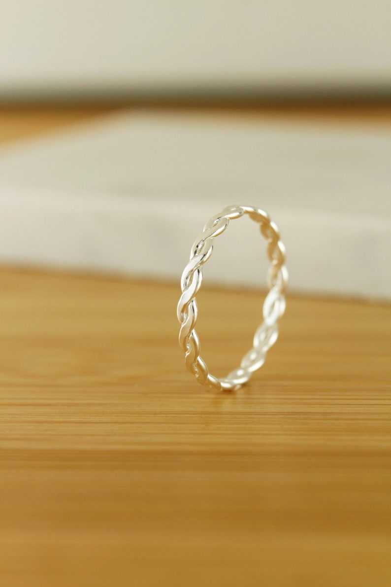 925 Sterling Silver Braided Stacking Ring, Simple Silver Ring, Twist Stacking Ring, Silver Band, Minimalist Braided Ring image 1