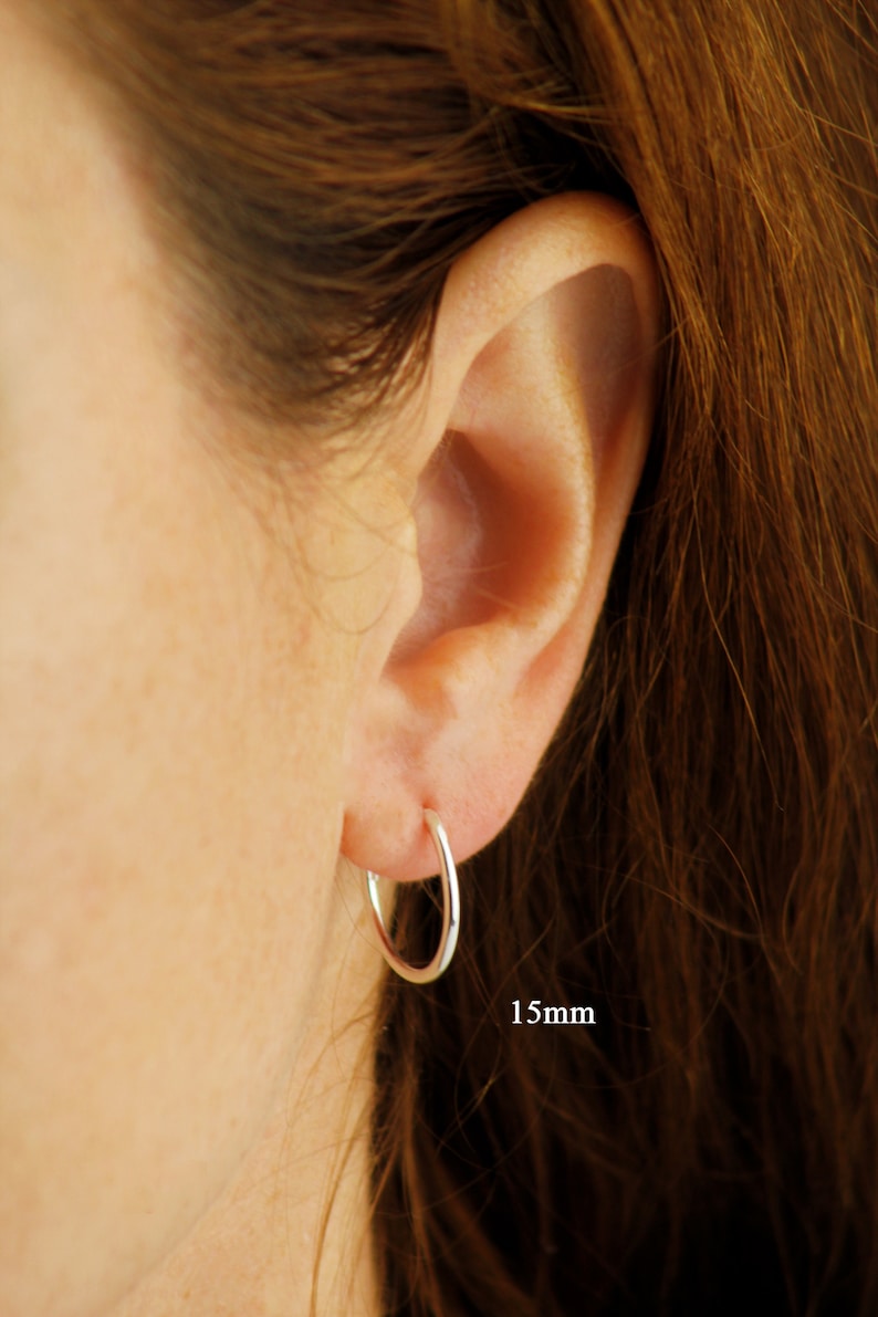 925 Sterling Silver Sleeper Hoop Earrings 8mm 10mm 12mm 15mm , 20G Continuous Hoops, Small Hoop Earrings, Hypoallergenic Wireless Hoops image 5
