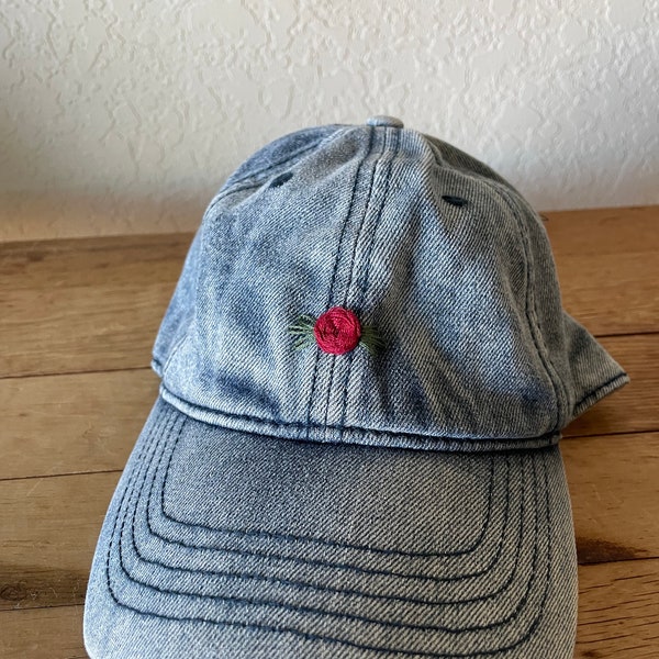 Rose bud Embroidered cap, baseball cap, embroidered baseball cap, embroidered hat, floral hat