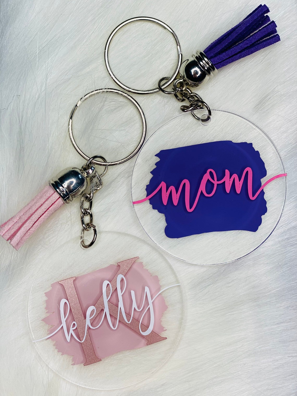 KEYCHAIN Personalized Clear Acrylic Keychain Painted Back Etsy