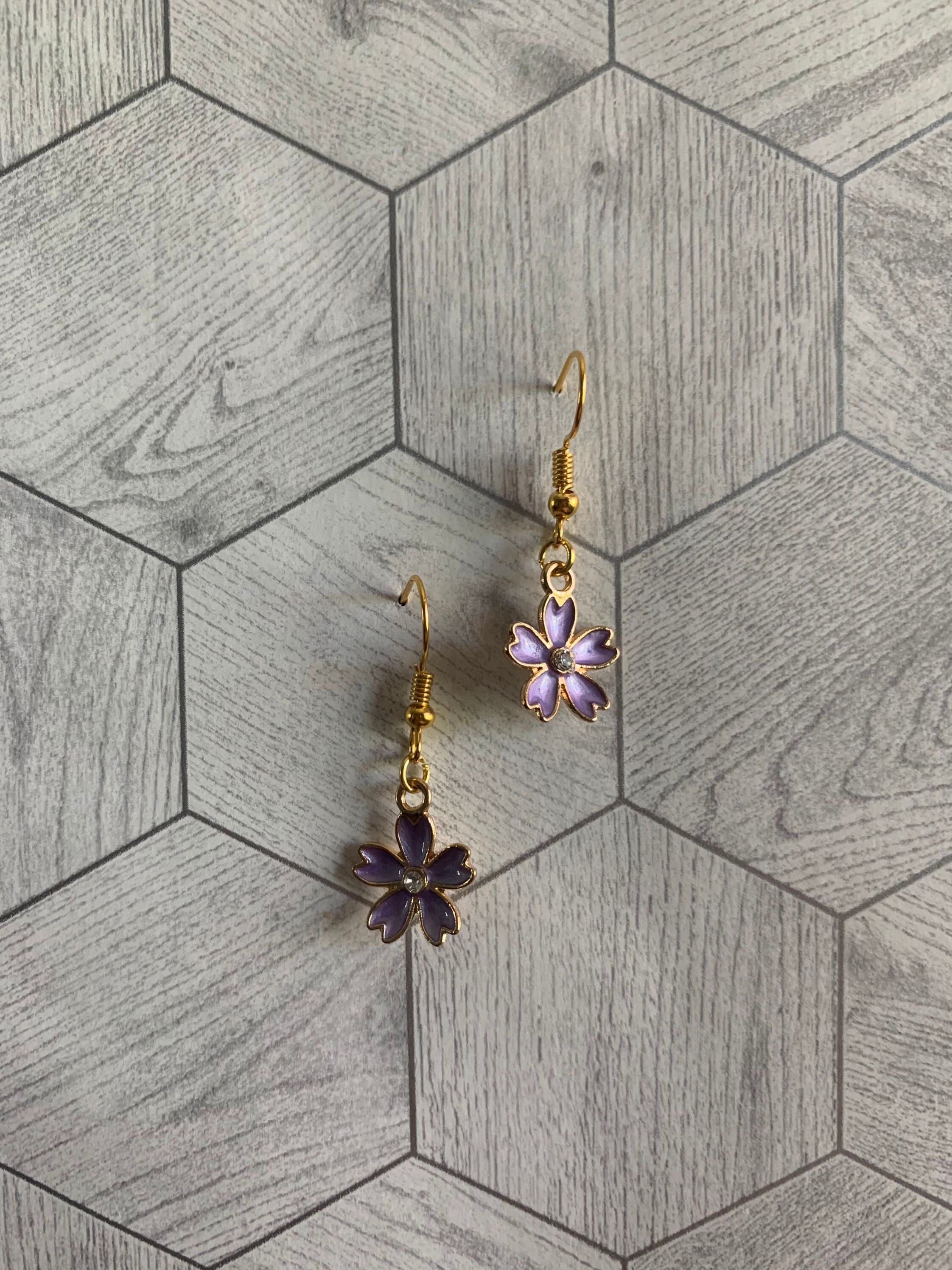 Dangle flower charm earrings with gold hooks Etsy