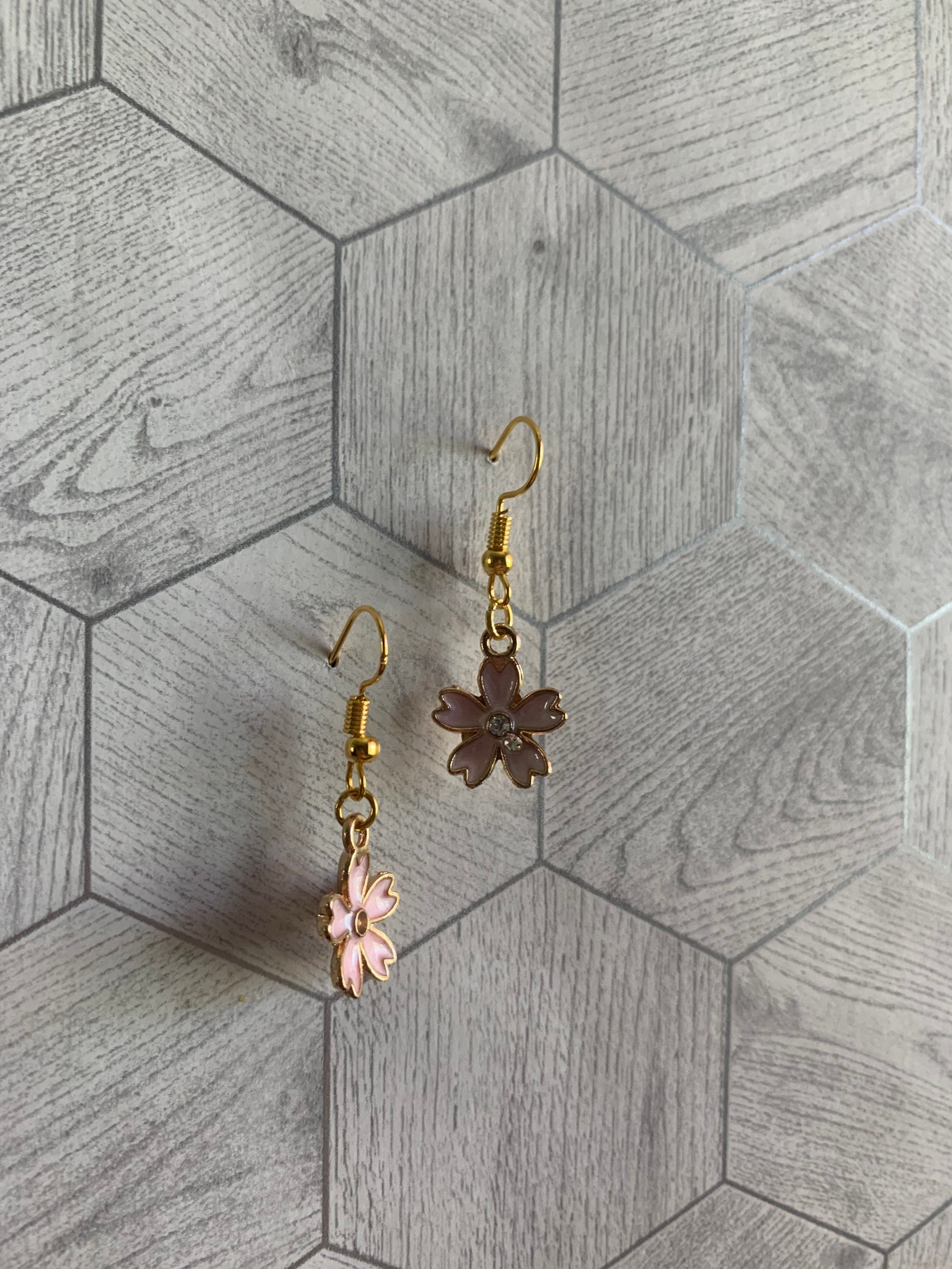 Dangle flower charm earrings with gold hooks Etsy