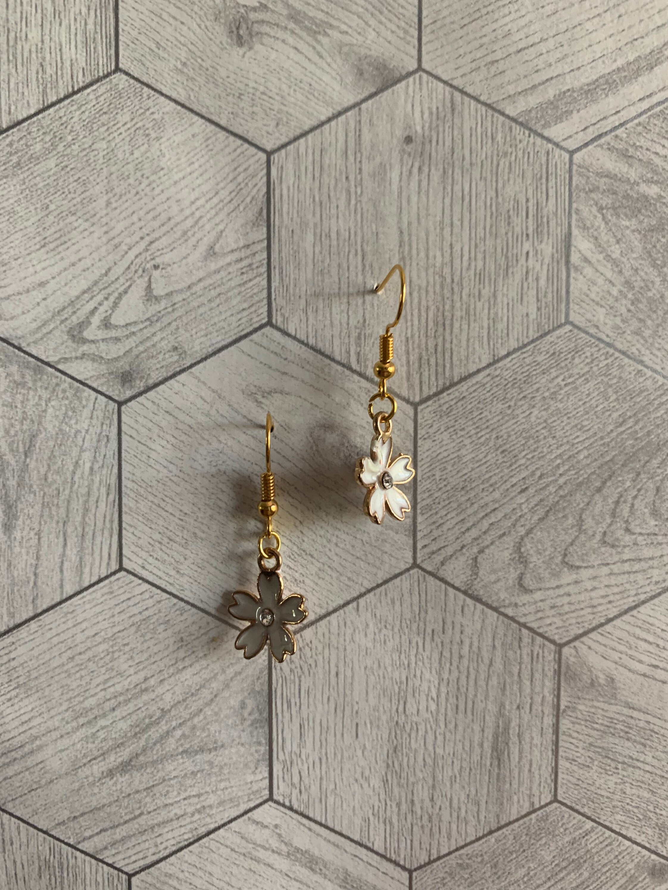 Dangle Flower Charm Earrings With Gold Hooks Etsy