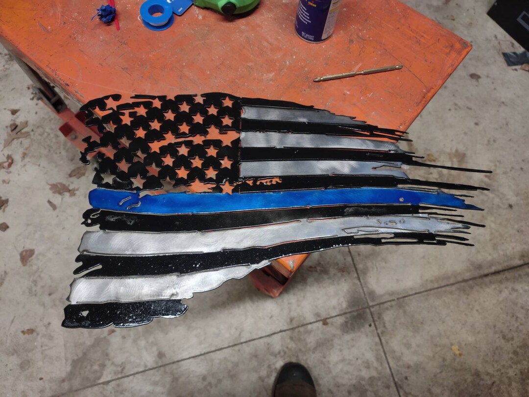 Thin Blue Line Metal Flag Etsy