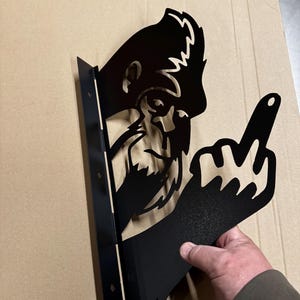 Sasquatch Giving the Bird, Metal Post Sign.