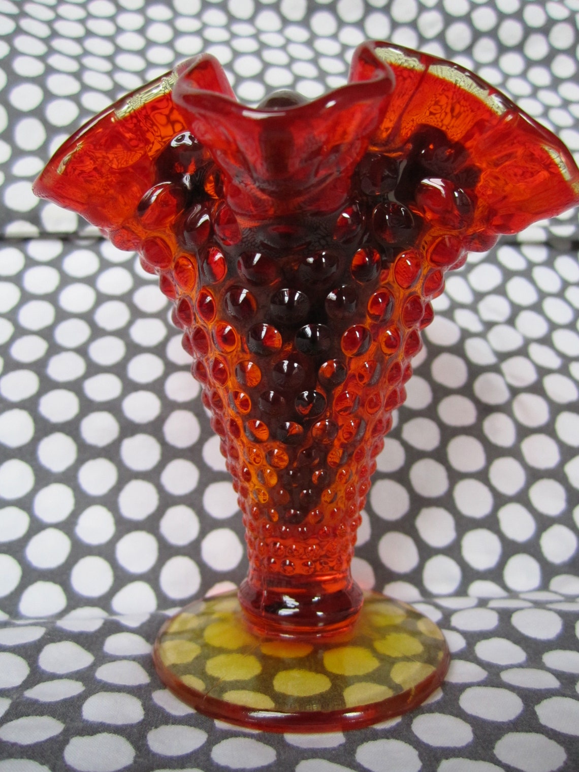 Vintage Orange Fenton Ruffled Hobnail Glass Vase Etsy