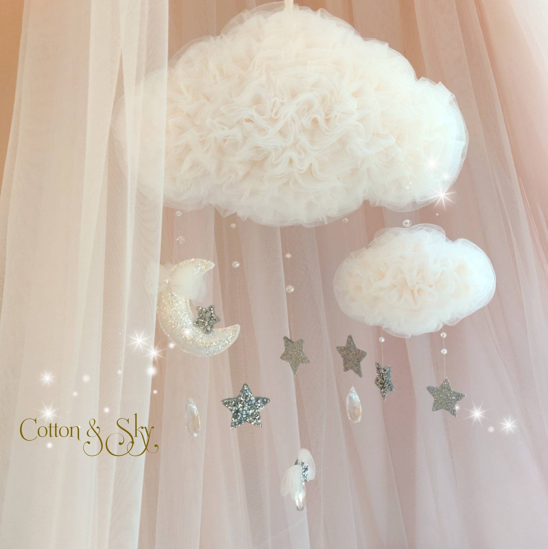 White / Ivory Cloud Mobile. Nursery Cloud Decor. Baby Girl Sky | Etsy UK