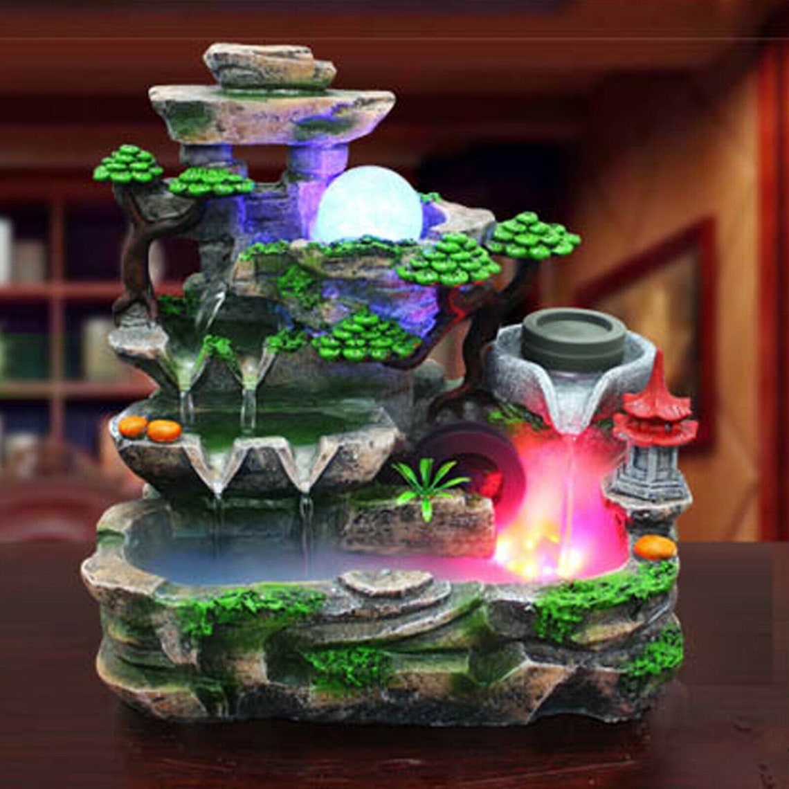 Indoor Water Fountain With LED Light And Mist Resin Rockery Etsy