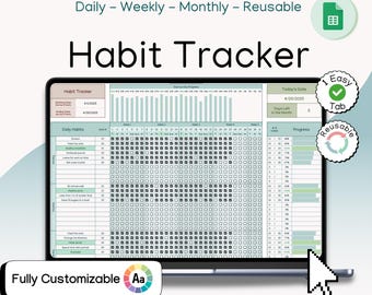 Daily Habit Tracker Spreadsheet Productivity Template Daily Weekly Habit Goal Planner Daily Routine Life Organizer Google Sheets