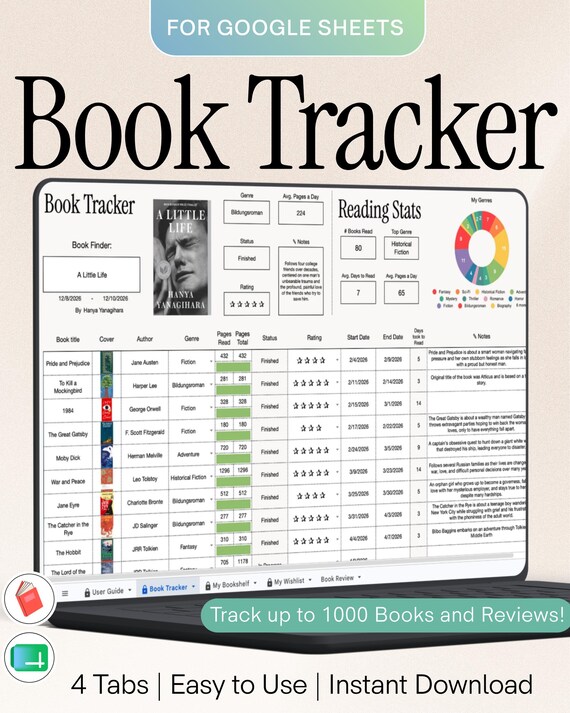 Book Tracker Spreadsheet: Digital Library & Reading Log (Google Sheets)