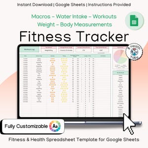 Fitnesstracker Spreadsheet voor gewichtsverlies Spiertoename Maaltijdplanner Calorietracker Logboek wateropname Trainingslogboek Lichaamsmetingen