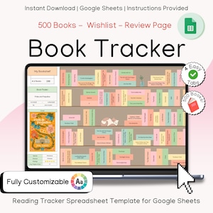 Buch Tracker Tabelle Digitale Bibliothek Leselogbuch Buchliebhaber Geschenk Buch Organizer Leseliste Vorlage für Buchsammlung Google Sheets