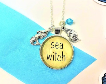 Sea Witch Necklace Mini Grab Bag Mermaid Jewelry Zodiac Pendant Cancer Pisces Scorpio Summer Birthday Party Favor Beach Tropical Nautical