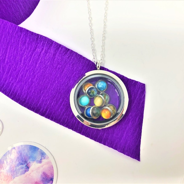 Solar System Necklace Space Planets Pendant Galaxy Locket Astronaut Mini Grab Bag Science Jewelry Unique Birthday Gift Graduation Gifts